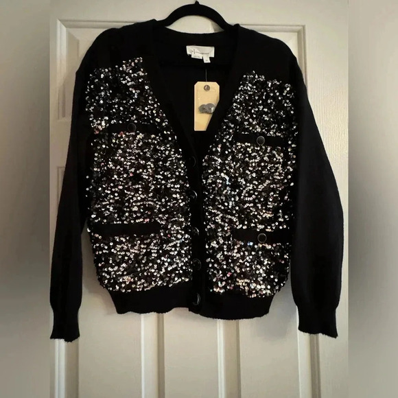 Anthropologie Sequin Button Pocket Cardigan - Picture 2 of 6